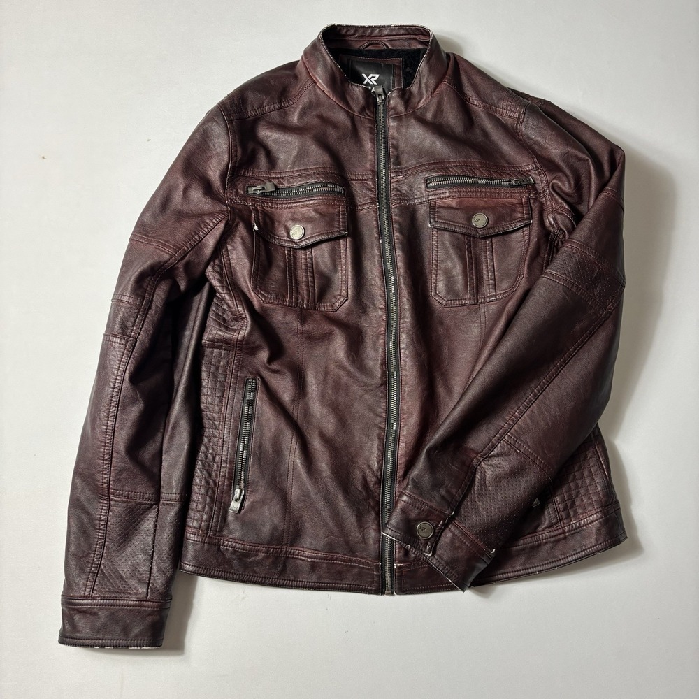 Xray Jeans Men's Brown Distressed Faux Leather Moto Jacket NWT Size M